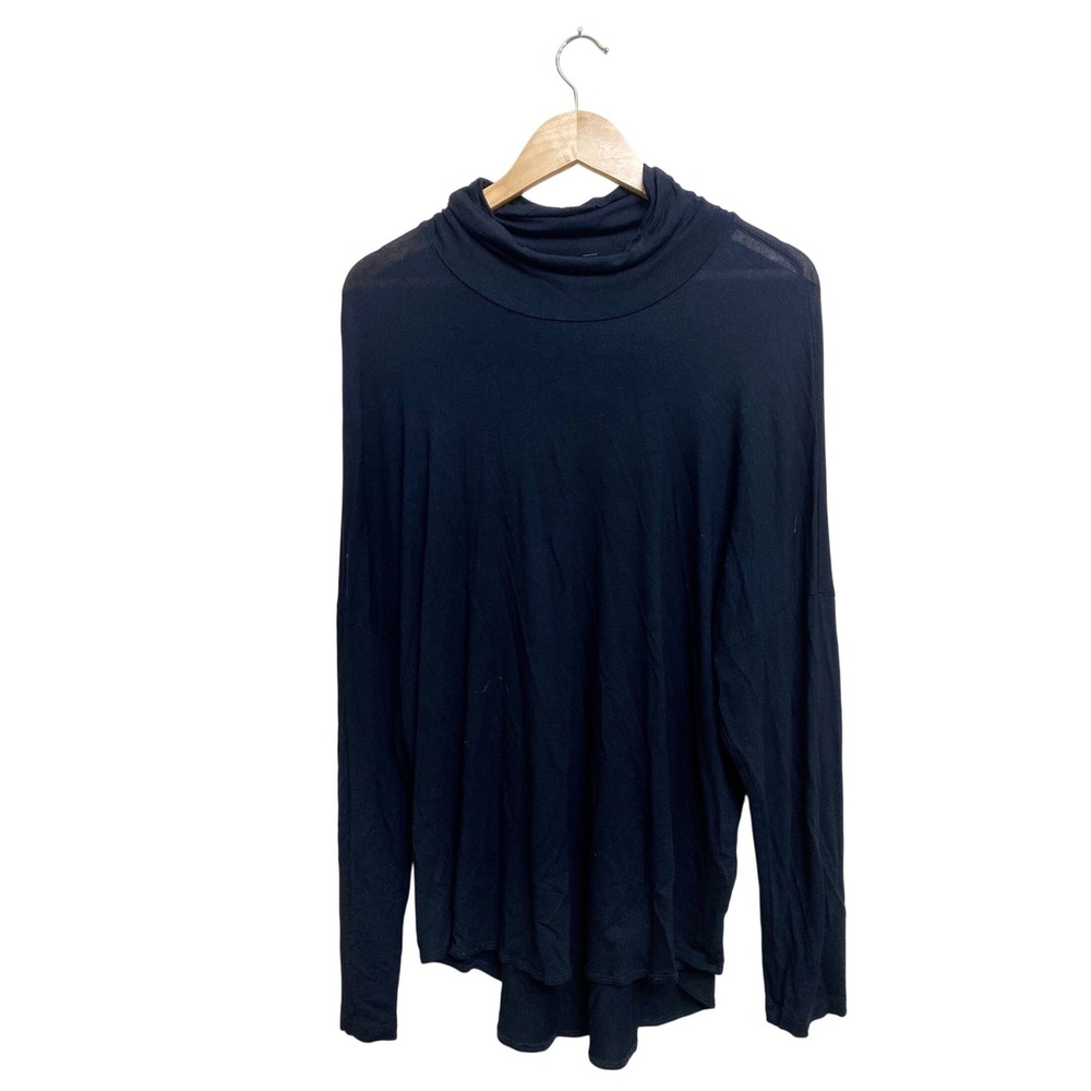 Eileen Fisher Womens XL Black Funnel Neck Long Sleeve Viscose Stretch Top F18VF